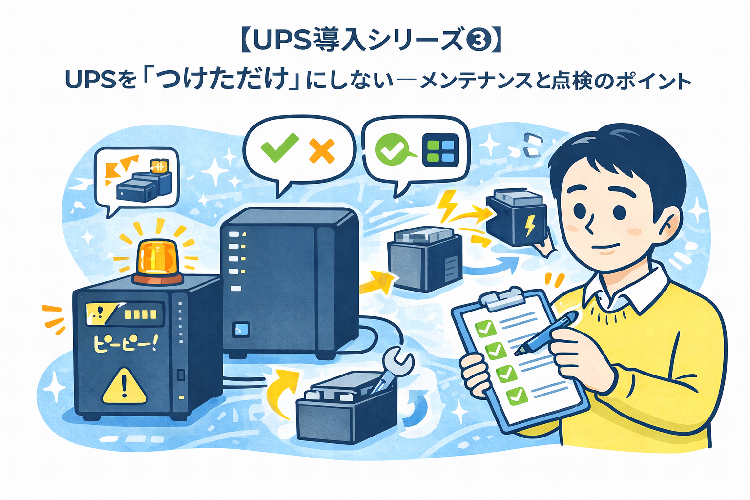 【UPS導入シリーズ③】UPSを「つけただけ」にしない ― メンテナンスと点検のポイント
